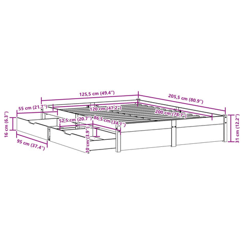 vidaXL Massivholzbett ohne Matratze 120x200 cm Kiefernholz