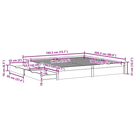 vidaXL Massivholzbett ohne Matratze Weiß 180x200 cm Kiefernholz