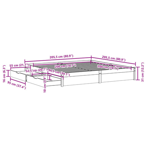 vidaXL Massivholzbett ohne Matratze Weiß 200x200 cm Kiefernholz