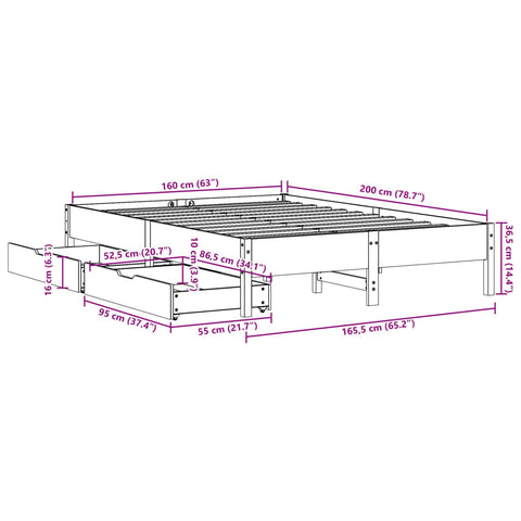 vidaXL Massivholzbett ohne Matratze 160x200 cm Kiefernholz