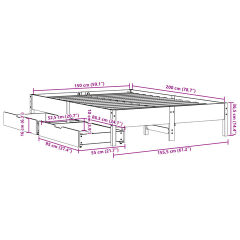 vidaXL Massivholzbett ohne Matratze 150x200 cm Kiefernholz