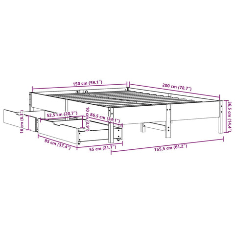 vidaXL Massivholzbett ohne Matratze Weiß 150x200 cm Kiefernholz