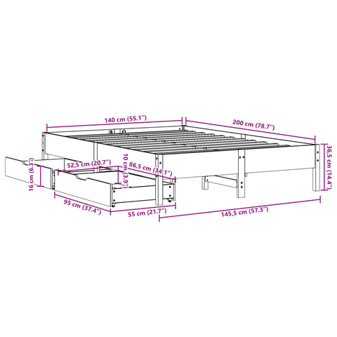 vidaXL Massivholzbett ohne Matratze 140x200 cm Kiefernholz