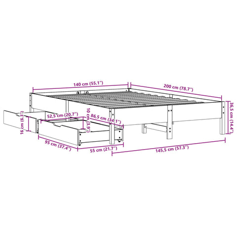 vidaXL Massivholzbett ohne Matratze Weiß 140x200 cm Kiefernholz