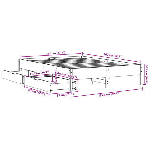 vidaXL Massivholzbett ohne Matratze 120x200 cm Kiefernholz