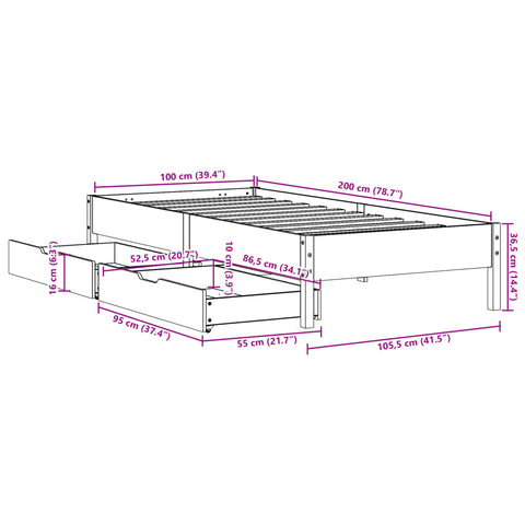 vidaXL Massivholzbett ohne Matratze 100x200 cm Kiefernholz