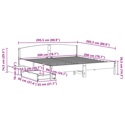 vidaXL Massivholzbett ohne Matratze Weiß 200x200 cm Kiefernholz