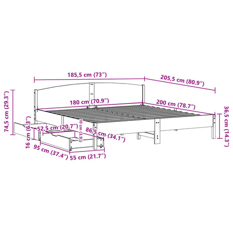 vidaXL Massivholzbett ohne Matratze Weiß 180x200 cm Kiefernholz