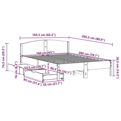 vidaXL Massivholzbett ohne Matratze 160x200 cm Kiefernholz