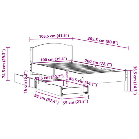 vidaXL Massivholzbett ohne Matratze 100x200 cm Kiefernholz