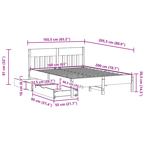 vidaXL Massivholzbett ohne Matratze 160x200 cm Kiefernholz