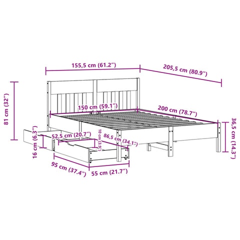 vidaXL Massivholzbett ohne Matratze 150x200 cm Kiefernholz