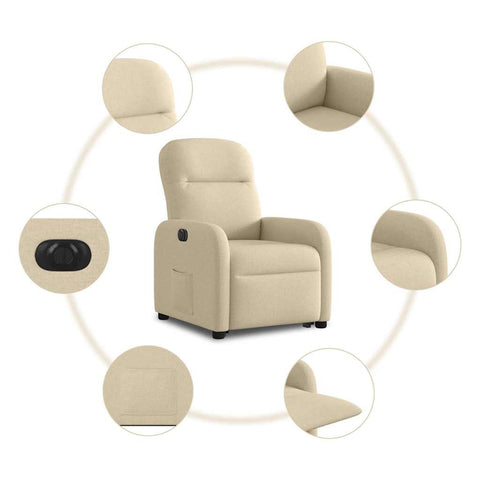 Relaxsessel mit Aufstehhilfe Elektrisch Creme Stoff