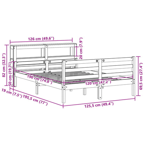 vidaXL Bettgestell mit Kopfteil ohne Matratze Weiß 120x190 cm