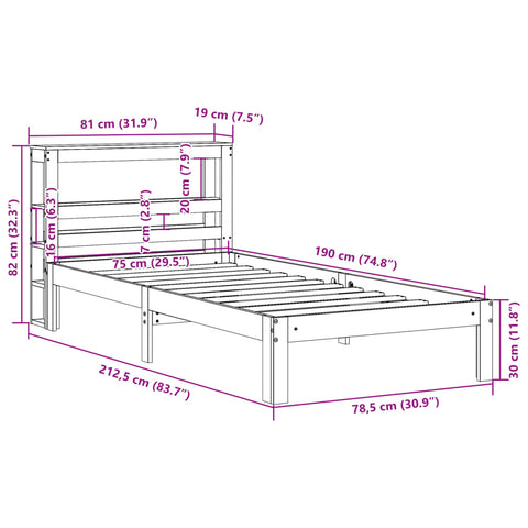 Bettgestell mit Kopfteil ohne Matratze 75x190 cm