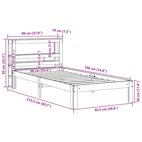 Bettgestell mit Kopfteil ohne Matratze 90x190 cm