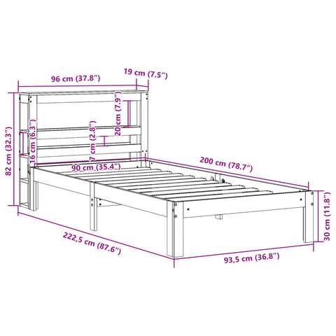 Bettgestell mit Kopfteil ohne Matratze 90x200 cm