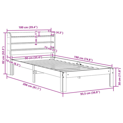 Bettgestell mit Kopfteil ohne Matratze 90x190 cm