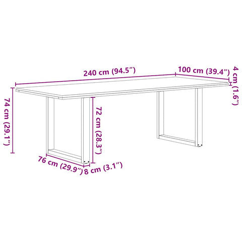 Esstisch Hellbraun 240x100x74 cm Massivholz Eiche Rechteckig