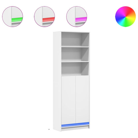 vidaXL Highboard mit LED-Beleuchtung Weiß 69x32,5x200 cm Holzwerkstoff