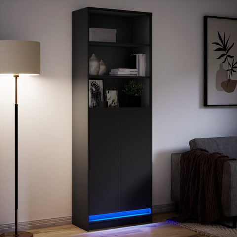 vidaXL Highboard mit LED-Beleuchtung Schwarz 69x32,5x200 cm