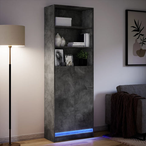 vidaXL Highboard mit LED-Beleuchtung Grau 69x32,5x200 cm Holzwerkstoff