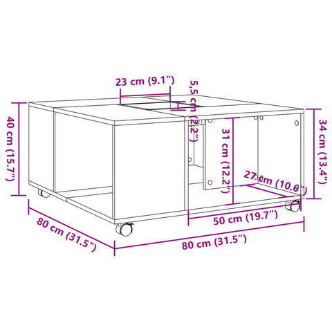 vidaXL Couchtisch Artisan-Eiche 80x80x40 cm Holzwerkstoff