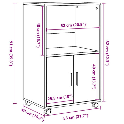 vidaXL Rollschrank Sonoma-Eiche 55x40x91 cm Holzwerkstoff