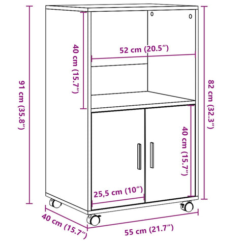 vidaXL Rollschrank Räuchereiche 55x40x91 cm Holzwerkstoff