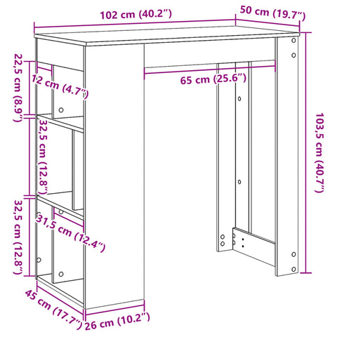 Bartisch mit Regal Weiß 102x50x103,5 cm Holzwerkstoff