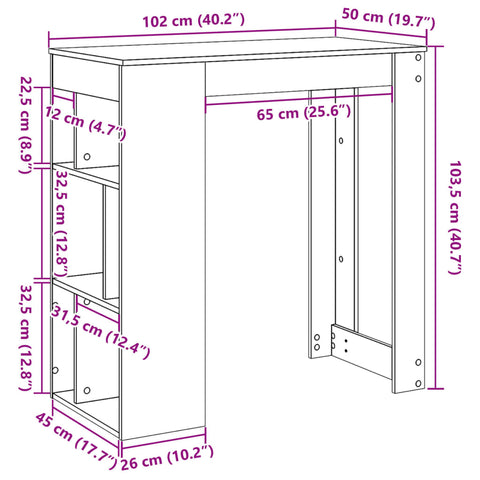 Bartisch mit Regal Sonoma-Eiche 102x50x103,5 cm Holzwerkstoff