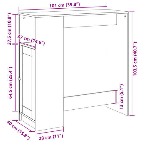 Bartisch mit Regal Weiß 101x40x103,5 cm Holzwerkstoff