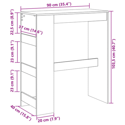 Bartisch mit Regal Betongrau 90x40x103,5 cm Holzwerkstoff