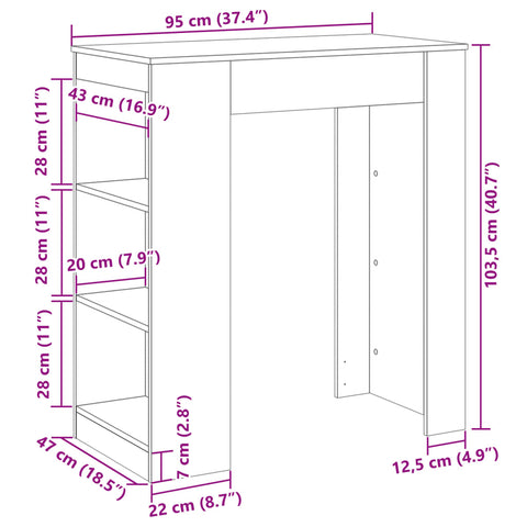 Bartisch mit Regal Braun Eiche 95x47x103,5 cm Holzwerkstoff