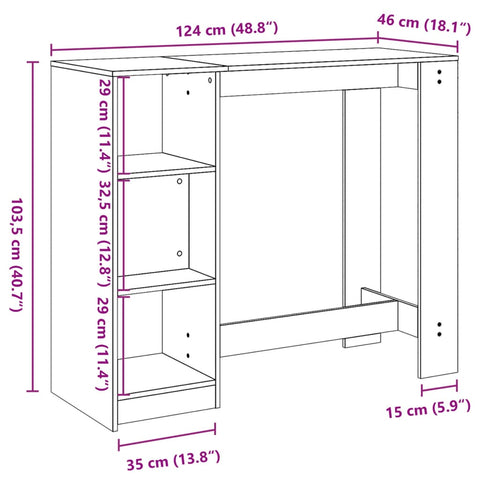 Bartisch mit Regal Grau Sonoma 124x46x103,5 cm Holzwerkstoff