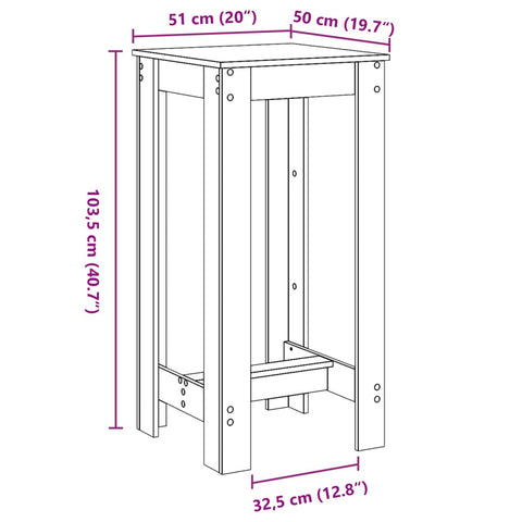 Bartisch Weiß 51x50x103,5 cm Holzwerkstoff