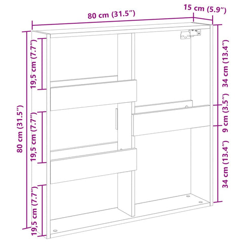 vidaXL Wandschrank Artisan-Eiche 80x15x80 cm Holzwerkstoff