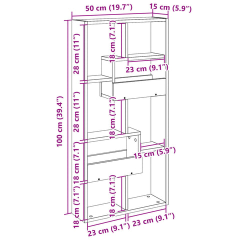 vidaXL Wandschrank Altholz-Optik 50x15x100 cm Holzwerkstoff