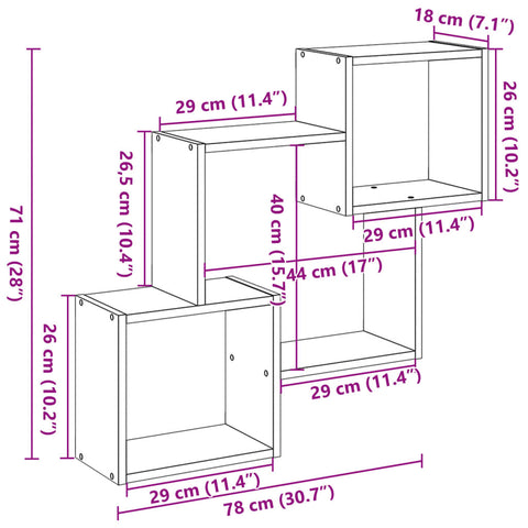 vidaXL Wandschrank 78x18x71 cm Schwarz Holzwerkstoff