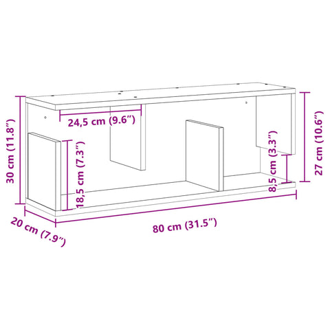 vidaXL Wandschrank 80x20x30 cm Sonoma Eiche Holzwerkstoff