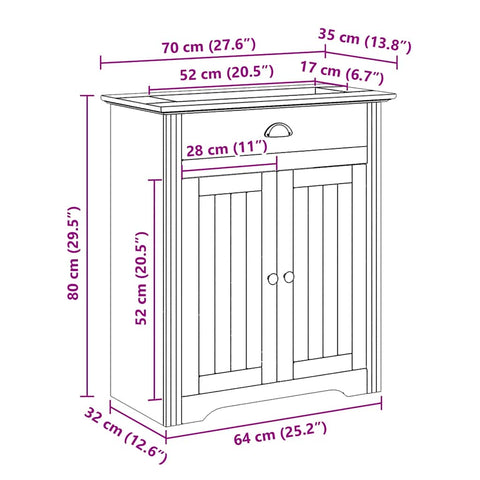 vidaXL Waschbeckenunterschrank BODO Weiß 70x35x80 cm