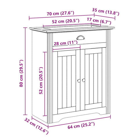 vidaXL Waschbeckenunterschrank BODO Weiß und Braun 70x35x80 cm