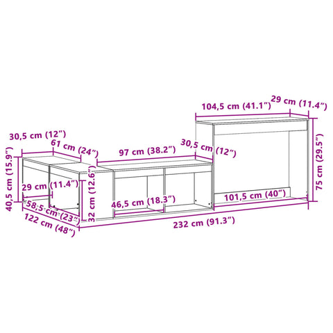 vidaXL Nachttisch mit Schreibtisch 232x122x75 cm Massivholz Kiefer