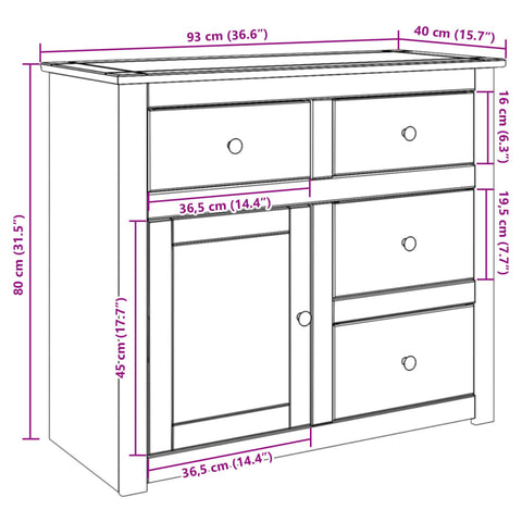 vidaXL Sideboard mit Schubladen Panama 93x40x80 cm Massivholz Kiefer