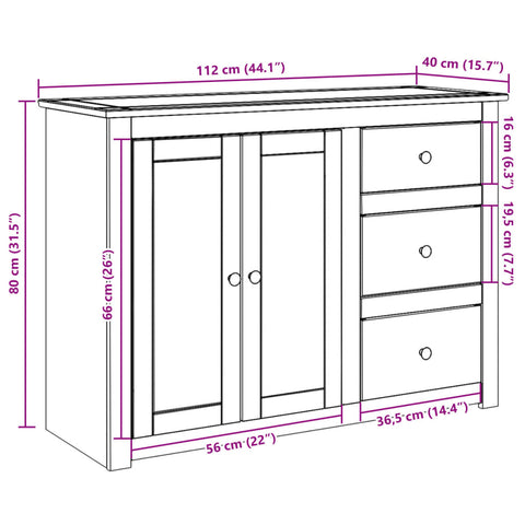 vidaXL Sideboard mit Schubladen Panama 112x40x80 cm Massivholz Kiefer