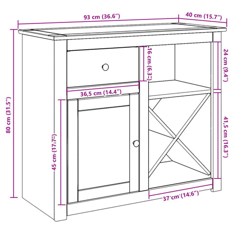 vidaXL Sideboard mit Schubladen Panama 93x40x80 cm Massivholz Kiefer