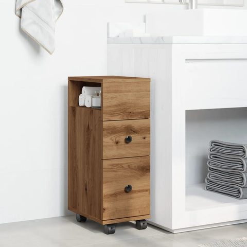 Badschrank Schmal mit Rollen Artisan-Eiche Holzwerkstoff