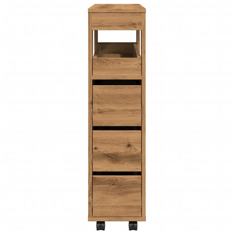 Badschrank Schmal mit Rollen Artisan-Eiche Holzwerkstoff