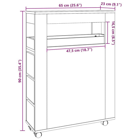 Badschrank Schmal mit Rollen Artisan-Eiche Holzwerkstoff