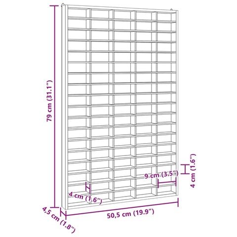 vidaXL Wandvitrine mit 90 Fächern 50,5x4,5x79 cm